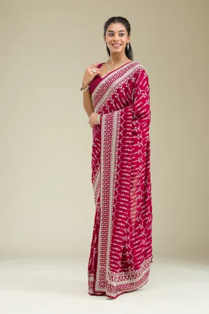 Maroon Threadwork Silk Saree