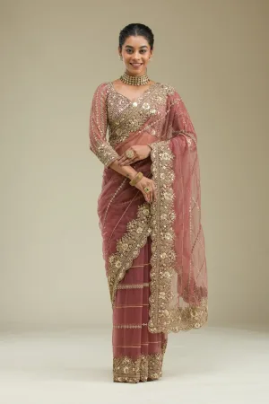 Mauve Zariwork Tissue Saree