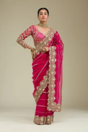Rani Pink Zariwork Tissue Saree