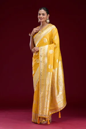 Yellow Zariwork Art Silk Saree