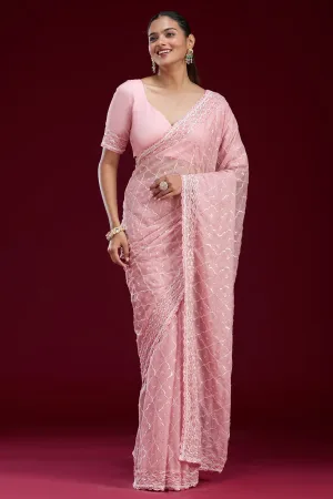 Pink Sequins Tissue Saree