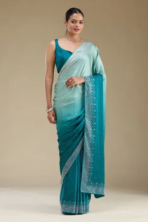 Peacock Green Stonework Satin Saree