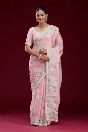Baby Pink Zariwork Tissue Saree