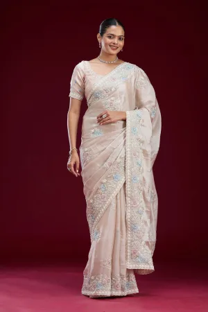 Beige Zariwork Tissue Saree