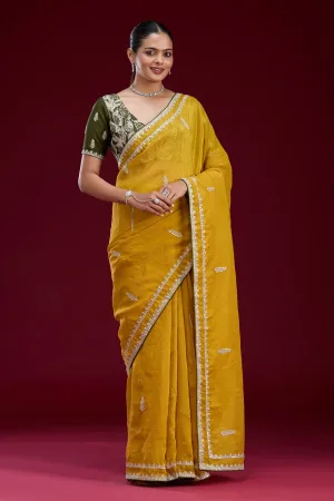 Mustard Sequins Tissue Saree