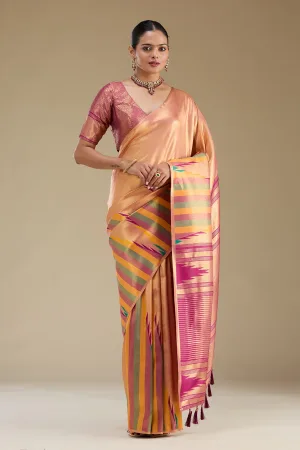 Peach Zariwork Art Silk Saree