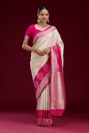 Off White Zariwork Art Silk Saree