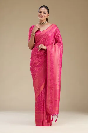 Rani Pink Zariwork Art Silk Saree