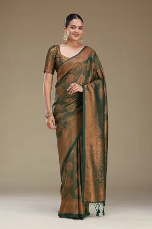 Bottle Green Zariwork Art Silk Saree