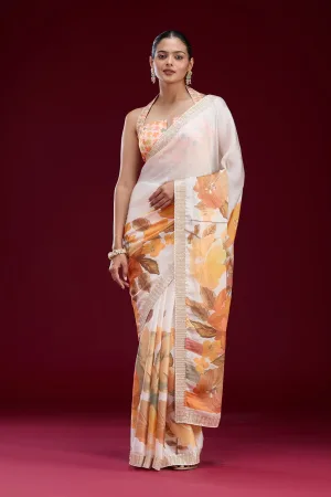 Cream Cutdana Chiffon Saree