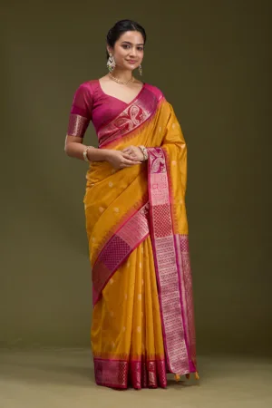 Mustard Printed Art Silk Saree
