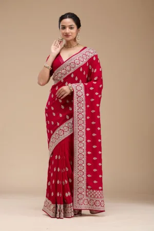 Rani Pink Soft Raw Silk Saree