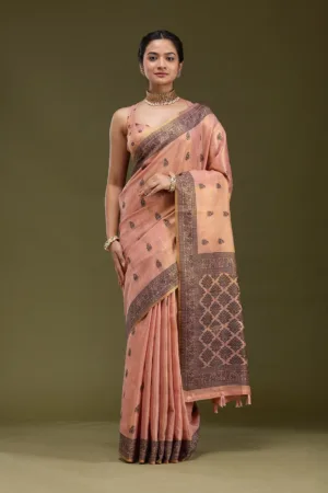 Peach Printed Art Silk Saree