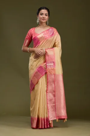 Beige Printed Art Silk Saree