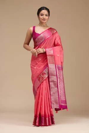Gajari Pink Printed Art Silk Saree