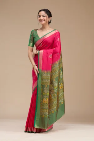 Rani Pink Printed Art Silk Saree