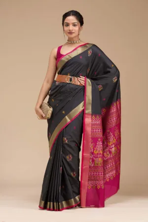 Black Printed Art Silk Saree