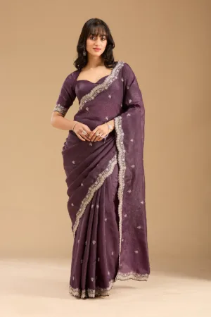 Purple Gold Zariwork Tissue Saree