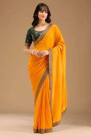 Mustard Gold Zariwork Soft Raw Silk Saree