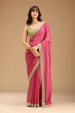 Onion Pink Gold Zariwork Soft Raw Silk Saree