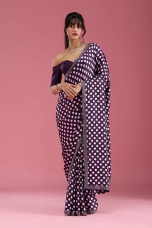 Purple Silver Stonework Satin Saree