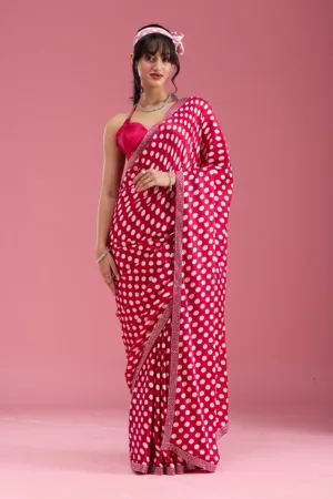 Rani Pink Silver Stonework Satin Saree