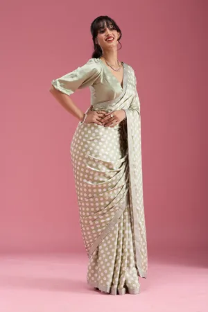 Pista Green Silver Stonework Satin Saree