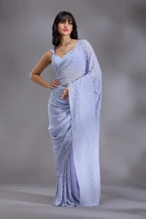 Sky Blue Pearlwork Chiffon Saree