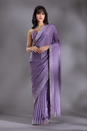 Violet Silver Stonework Satin Saree